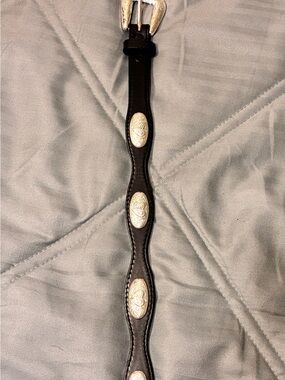 Black Leather Belt with Silver Engraved Conchos